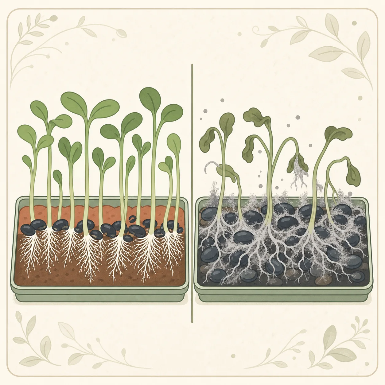 Microgreen root hairs compared with irregular tray mold