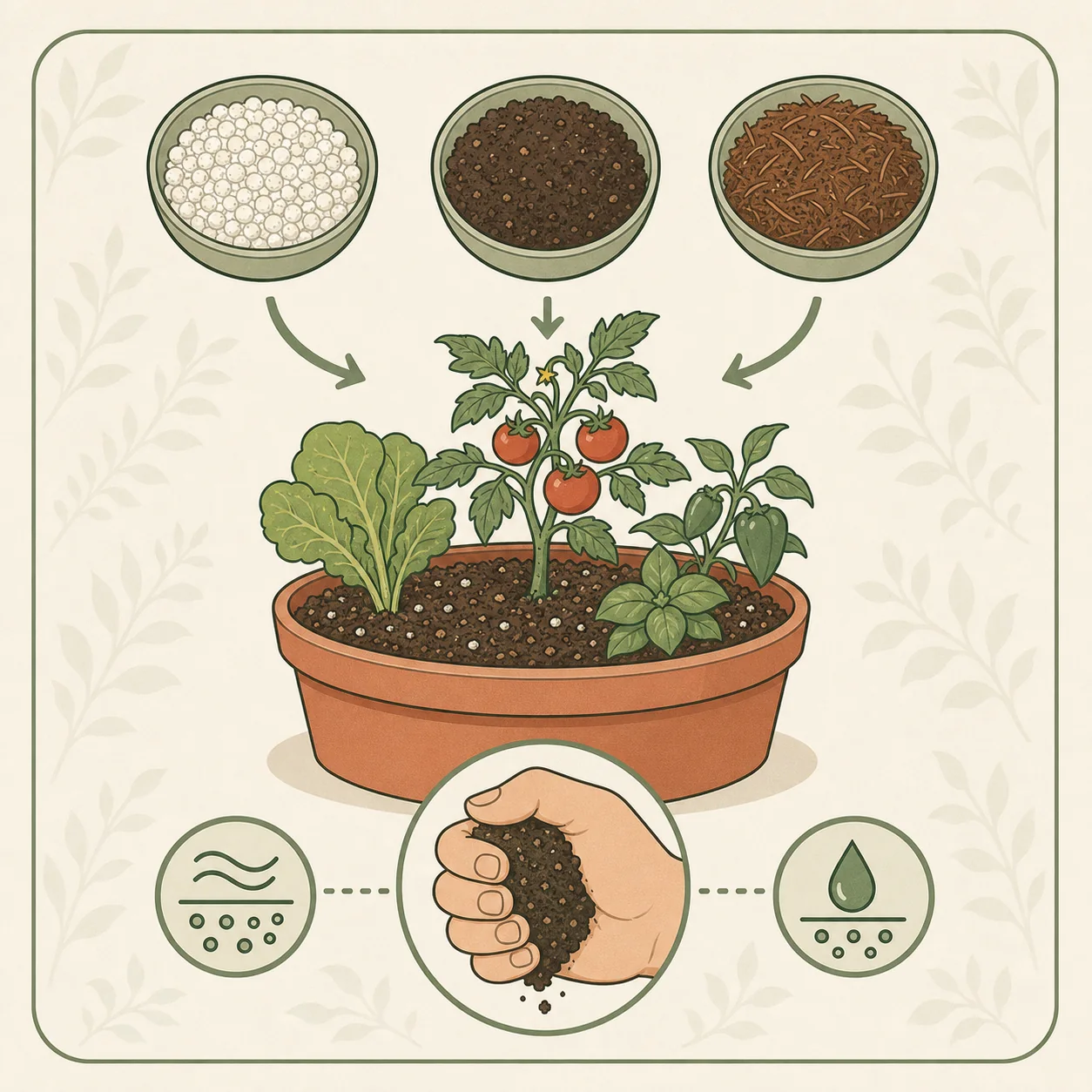 Components of a DIY potting mix for container vegetables