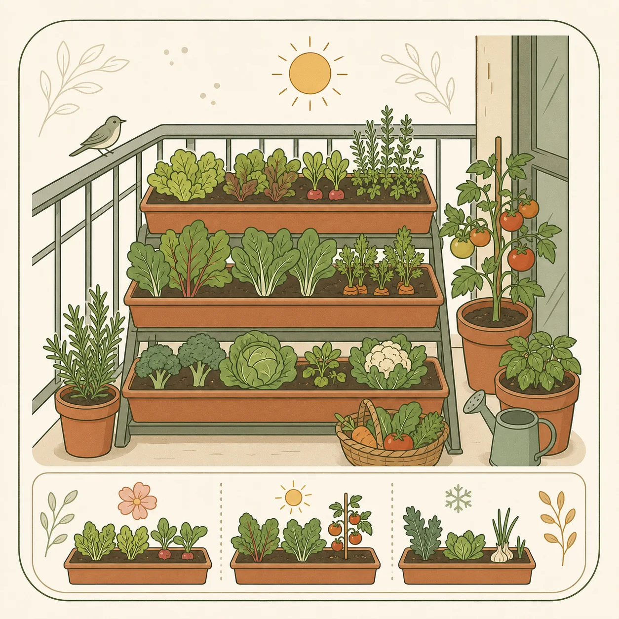 Four-season balcony vegetable garden planning overview